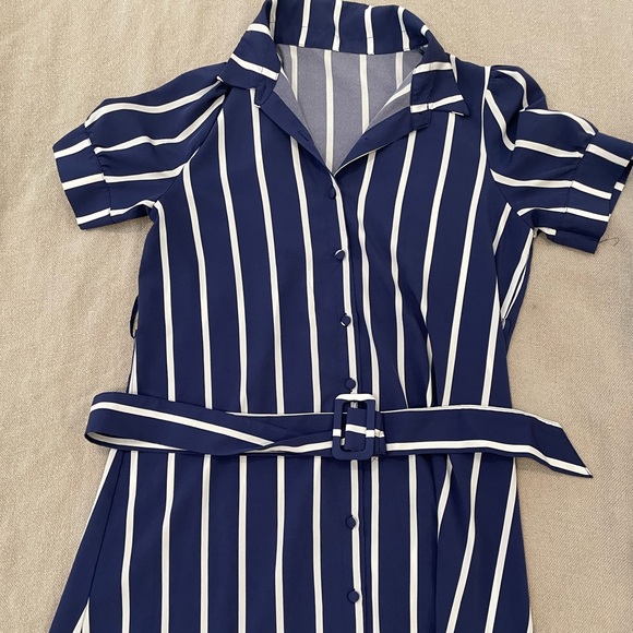 Dresses & Skirts - Striped Belted Dress- Navy & White